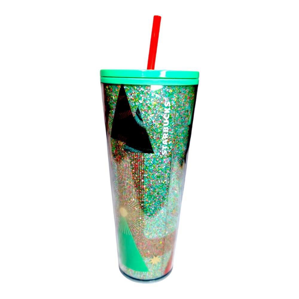 Starbucks Exclusive Glitter Christmas Tree 24oz Venti Tumbler Red Straw New